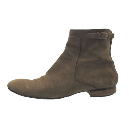 Louis Vuitton Boots Suede Leather Back Zip LV Logo Ankle Strap Shoes Brown 8.5