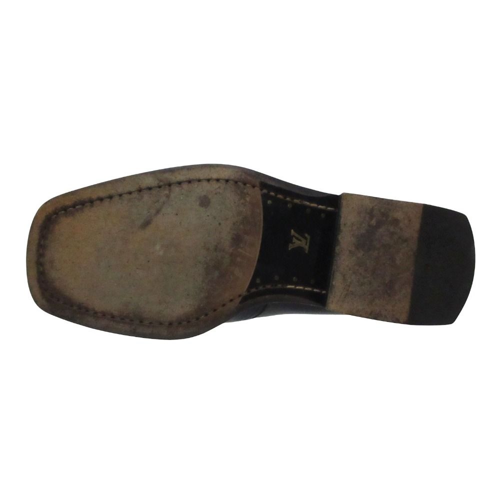 Louis Vuitton Slip on Leather Loafers Shoes Side Gore Square Toe Black 6 — view 5