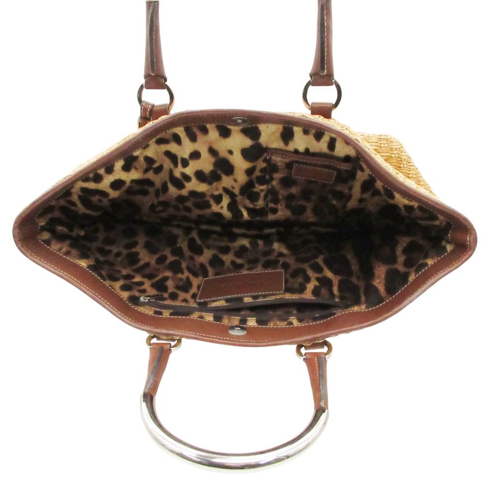 Dolce & Gabbana Straw Tote Basket Miss Elsie Lining Leopard Pattern Purse Beige — view 5