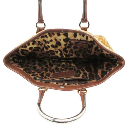 Dolce & Gabbana Straw Tote Basket Miss Elsie Lining Leopard Pattern Purse Beige — view 5