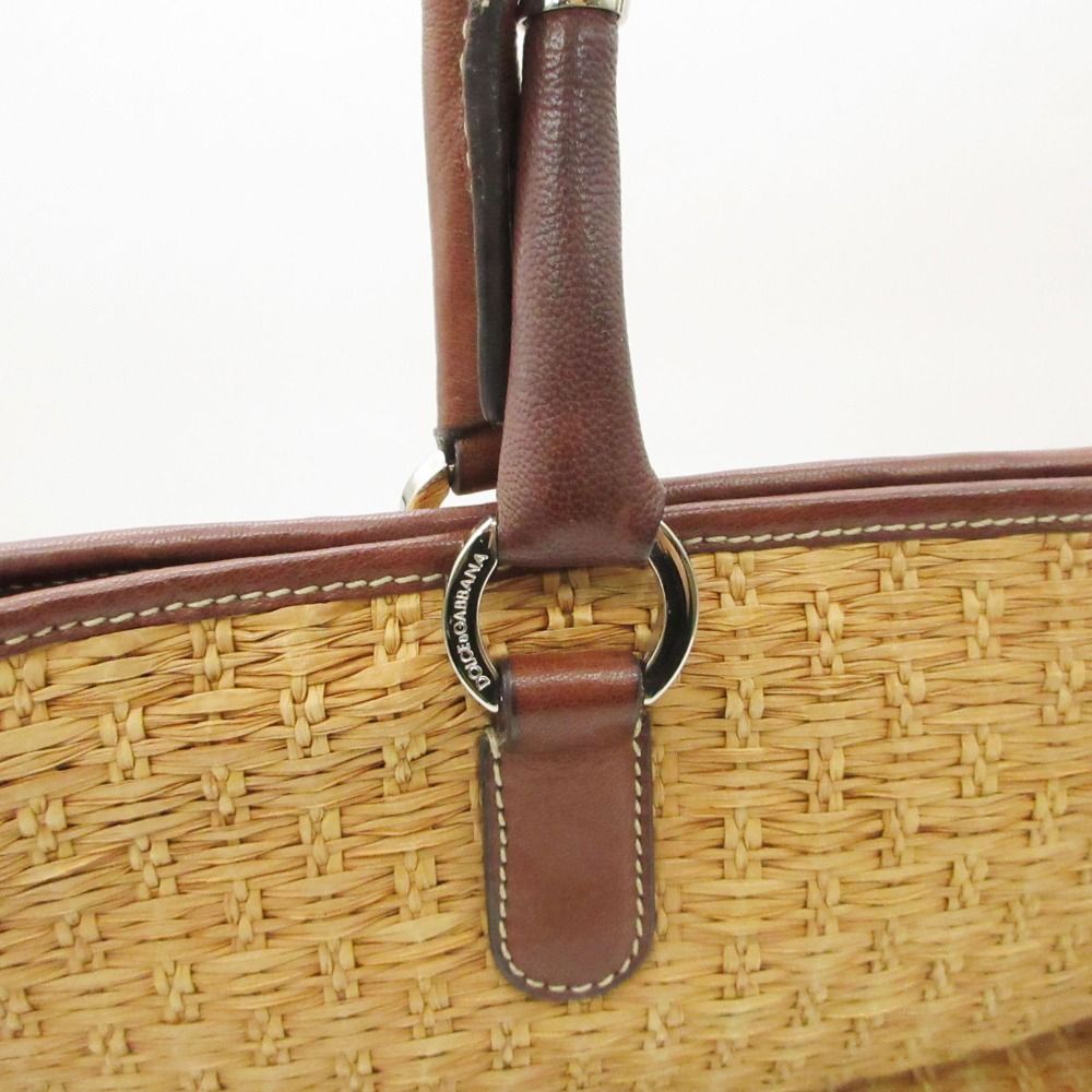 Dolce & Gabbana Straw Tote Basket Miss Elsie Lining Leopard Pattern Purse Beige — view 9
