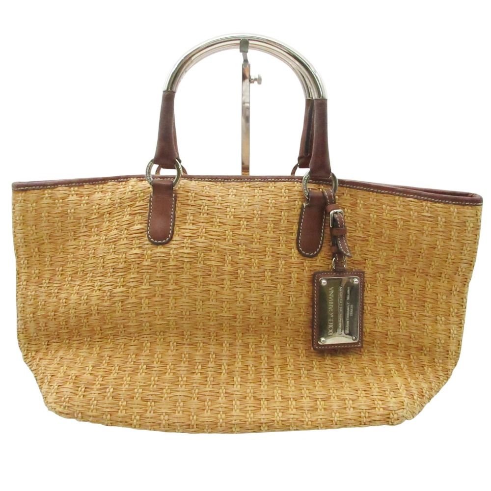 Dolce & Gabbana Straw Tote Basket Miss Elsie Lining Leopard Pattern Purse Beige