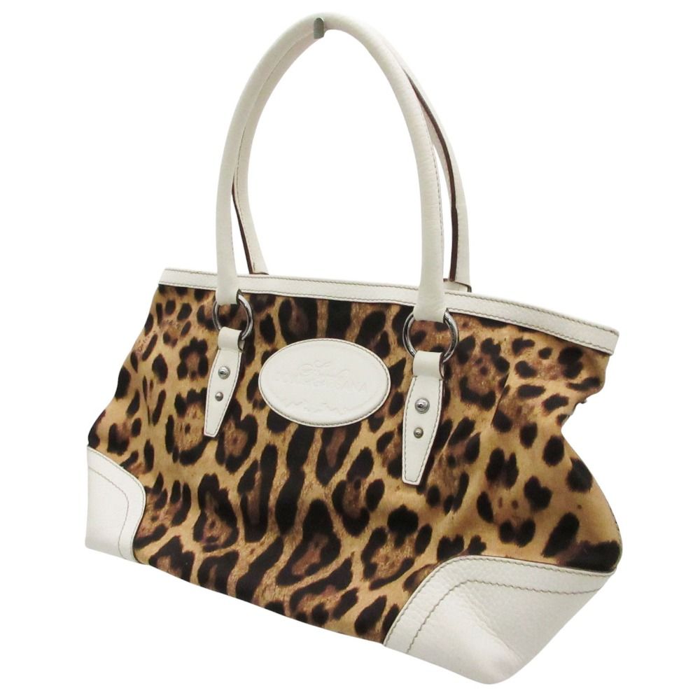 Dolce & Gabbana Tote Shoulder Bag Canvas Leather Leopard Print Y2k Purse Beige — view 2