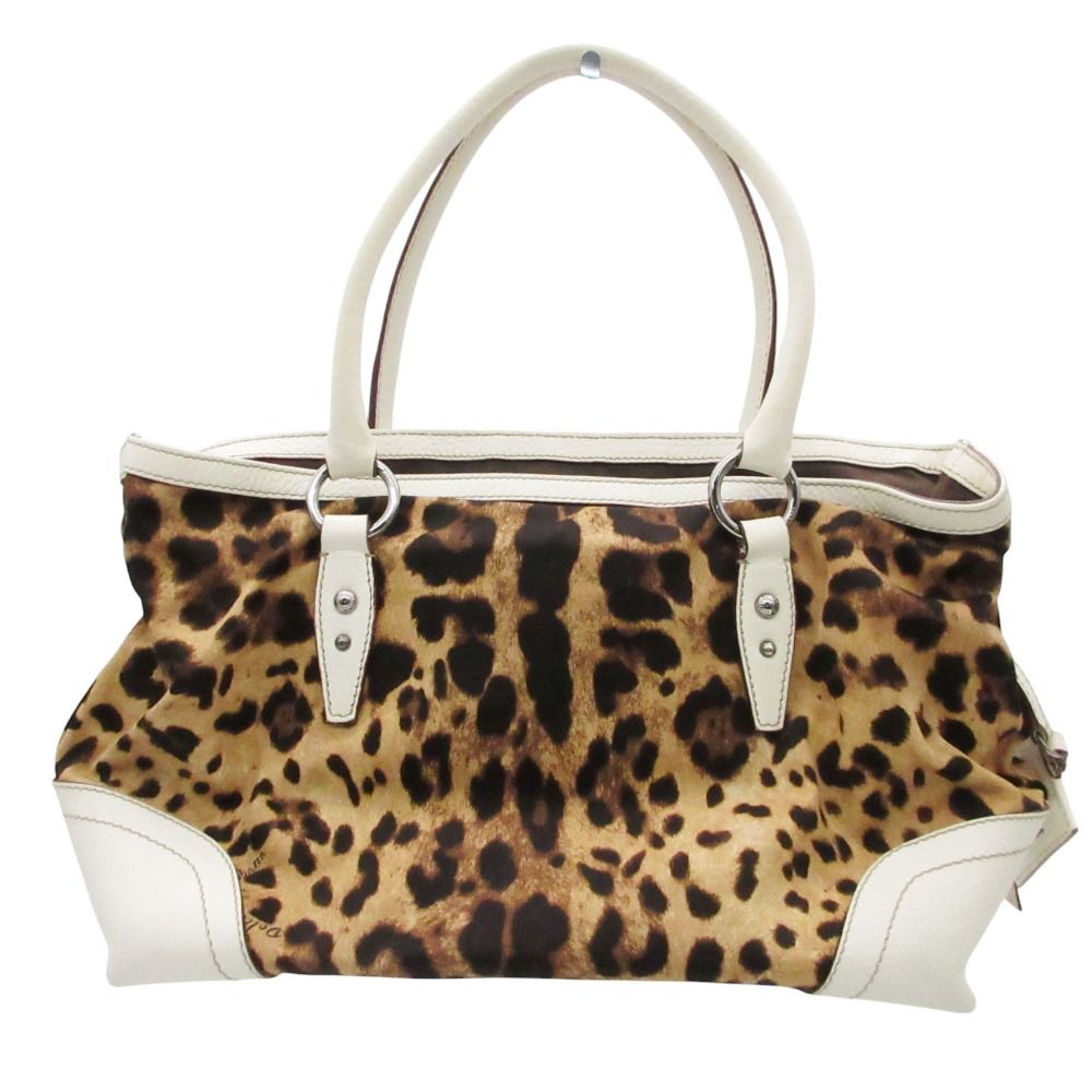 Dolce & Gabbana Tote Shoulder Bag Canvas Leather Leopard Print Y2k Purse Beige — view 3