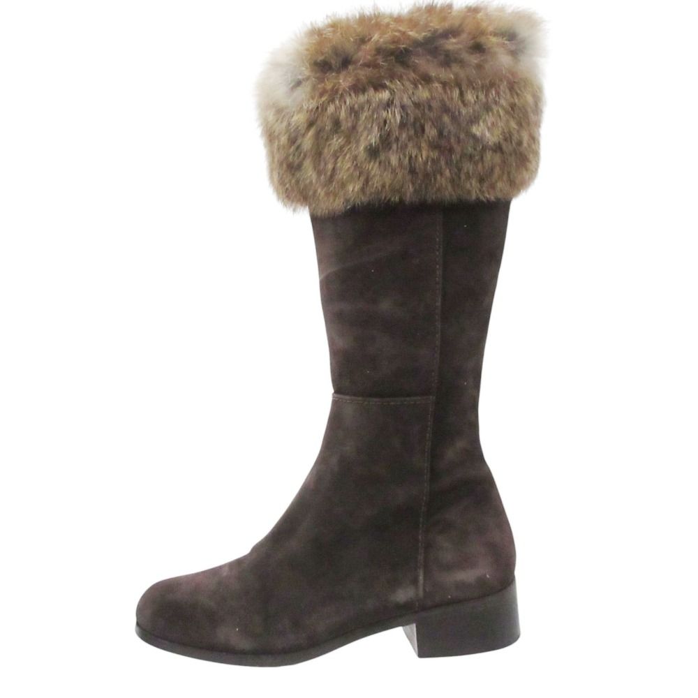 Max Mara Long Boots Suede Fur Decoration Shoes Brown