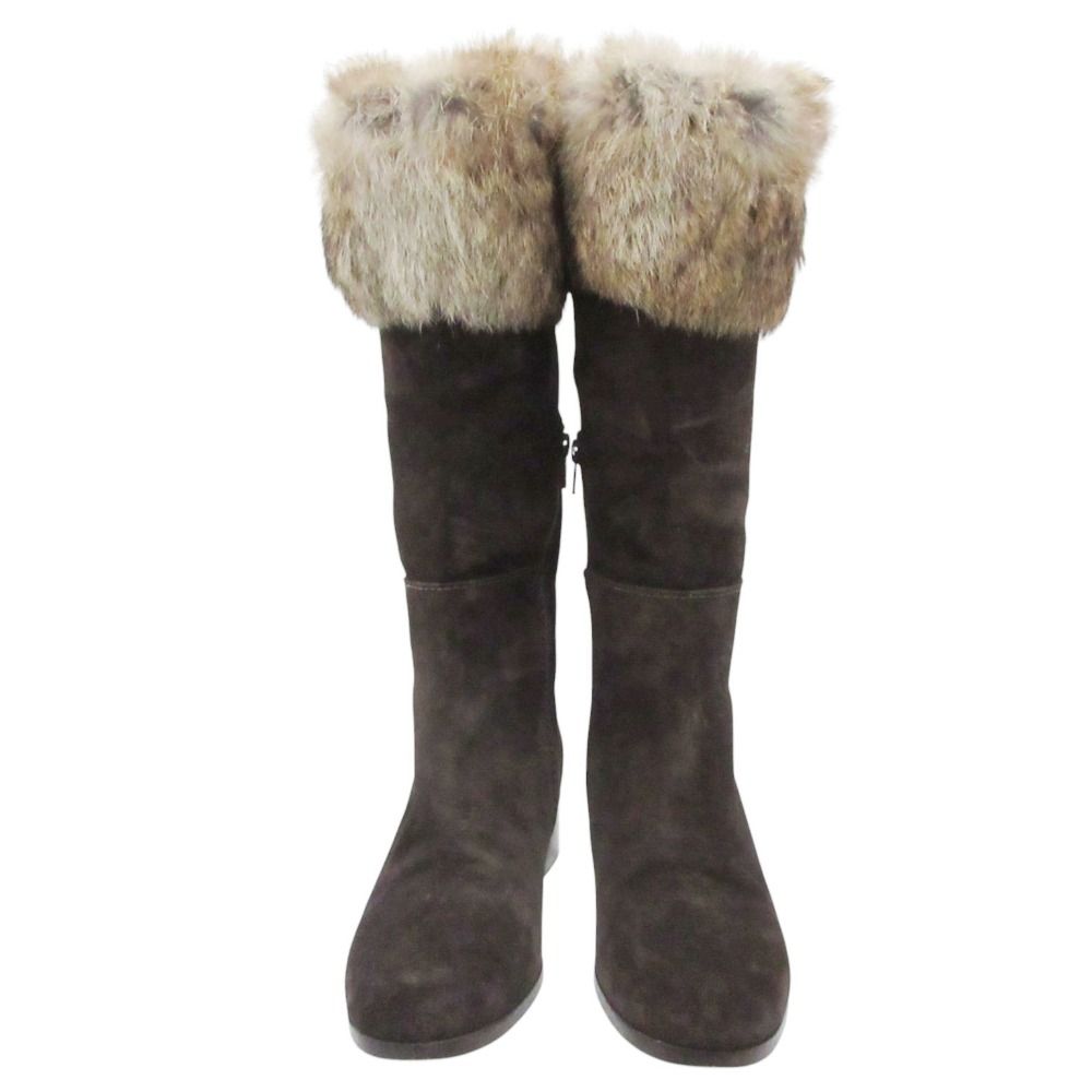 Max Mara Long Boots Suede Fur Decoration Shoes Brown — view 2