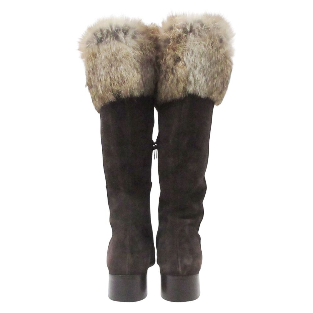 Max Mara Long Boots Suede Fur Decoration Shoes Brown — view 4