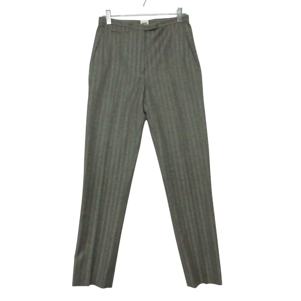 Hermes Era Pants Wool Cashmere Blend Striped Pattern Pleated Gray 34