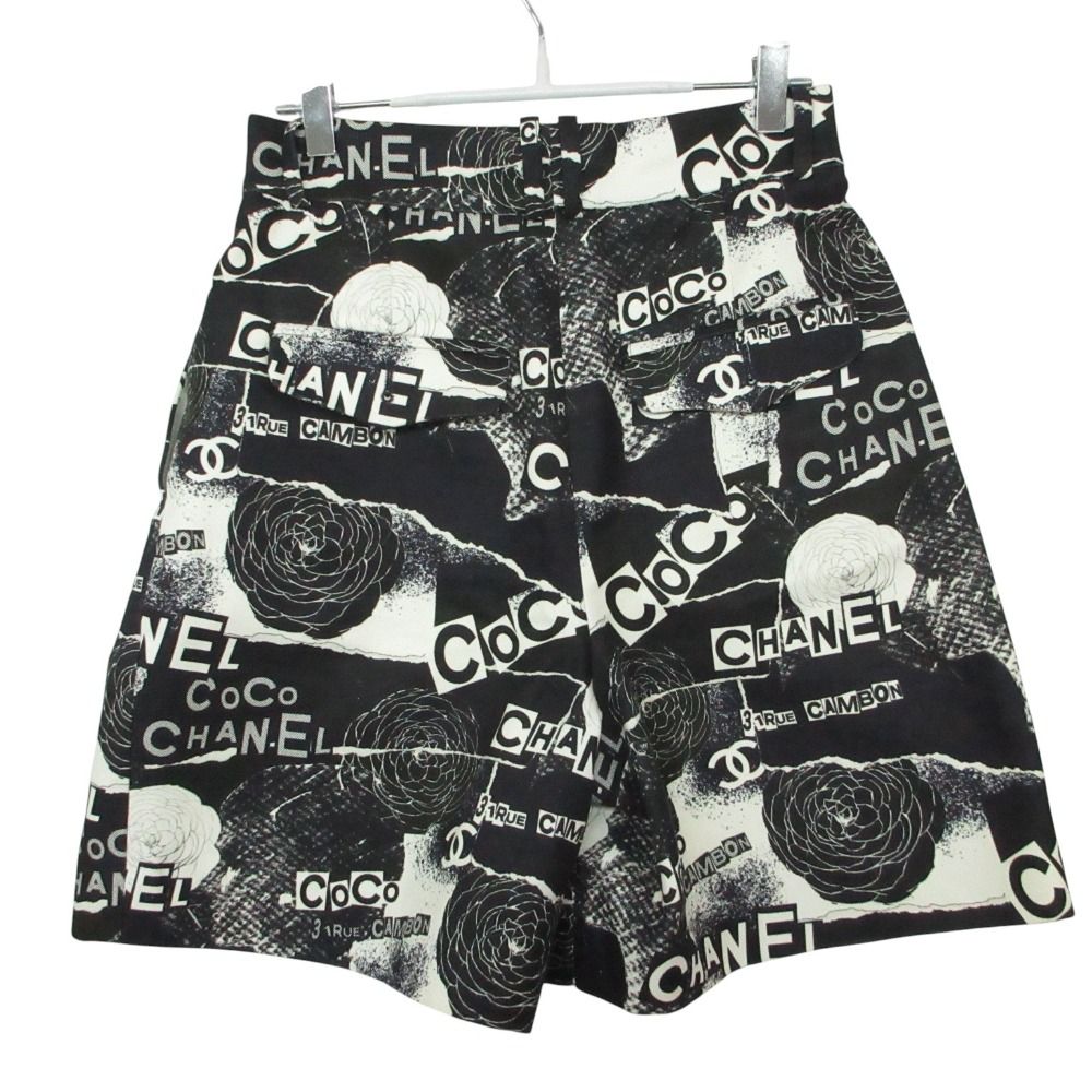 Chanel Shorts Culottes Camellia CC Logo Graphic Black 36 — view 2
