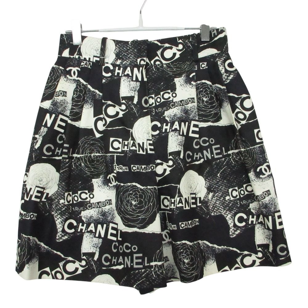 Chanel Shorts Culottes Camellia CC Logo Graphic Black 36