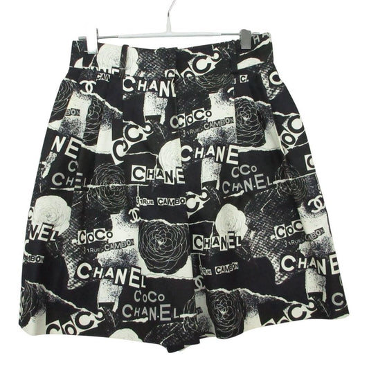 Chanel Shorts Culottes Camellia CC Logo Graphic Black 36