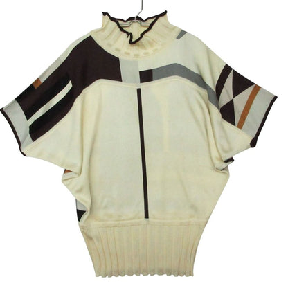 Hermes Knit Dolman Sleeve Sweater High Neck Pullover Silk Twill Top White