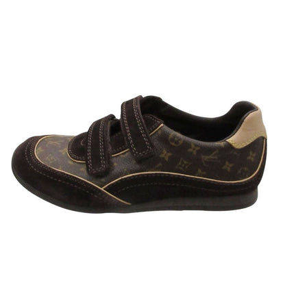 Louis Vuitton Sneakers Monogram Velcro Suede Contrast Brown