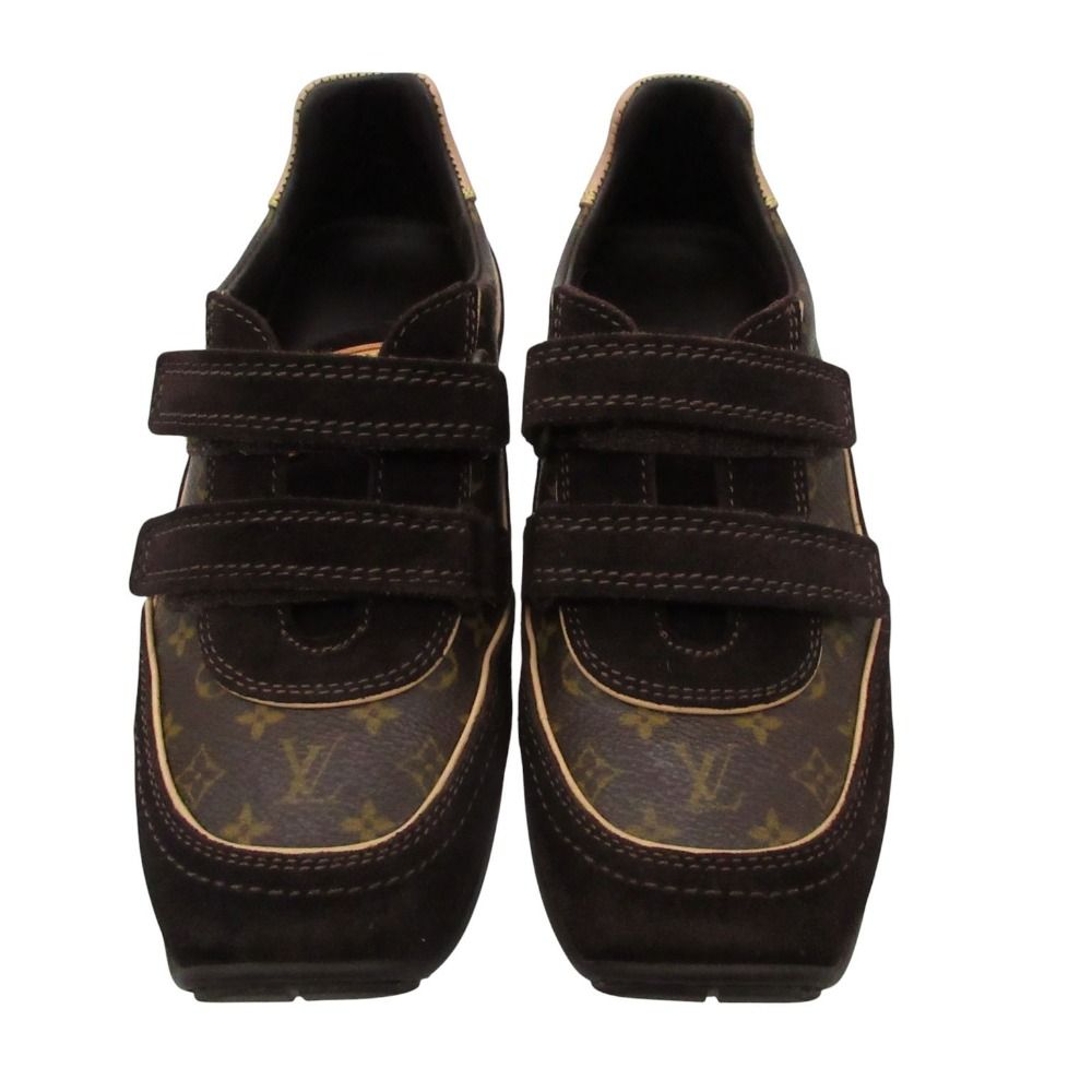 Louis Vuitton Sneakers Monogram Velcro Suede Contrast Brown — view 2