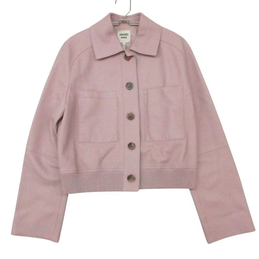 Hermes Jacket Deerskin Leather Cropped Short Length Pink 36