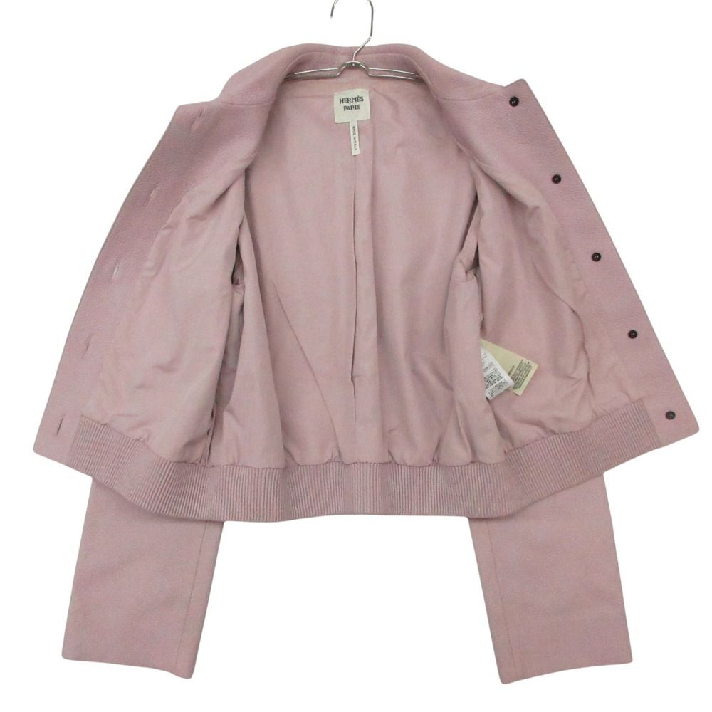 Hermes Jacket Deerskin Leather Cropped Short Length Pink 36 — view 3