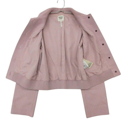Hermes Jacket Deerskin Leather Cropped Short Length Pink 36 — view 3