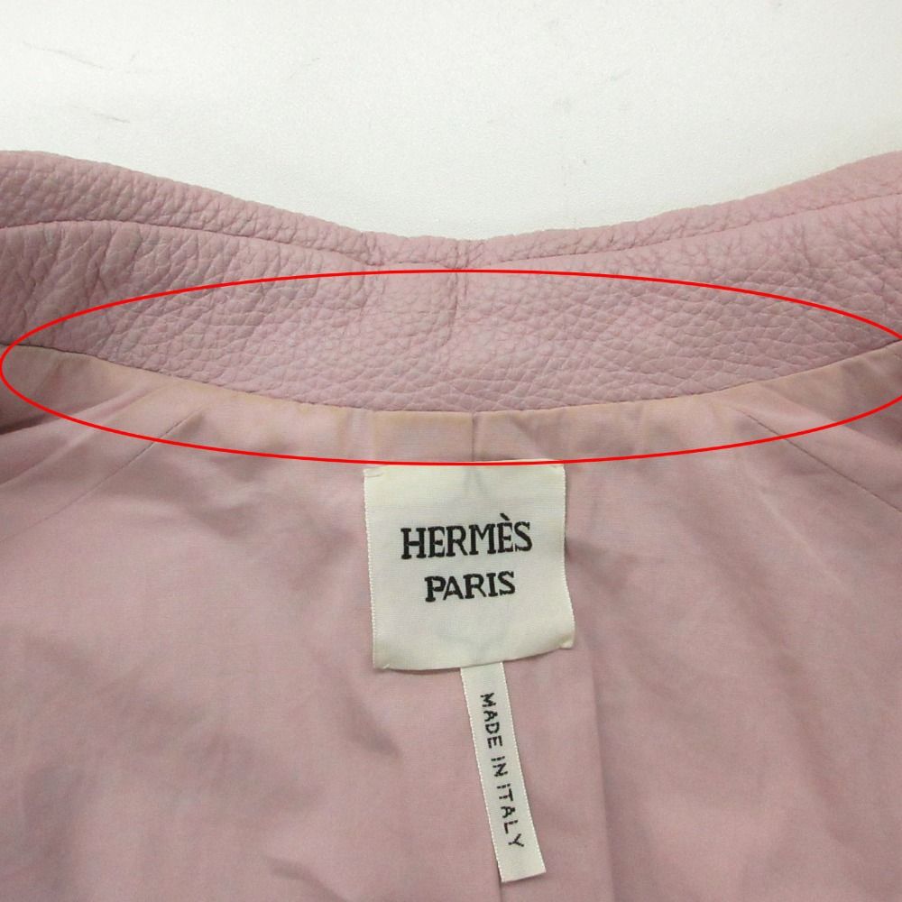 Hermes Jacket Deerskin Leather Cropped Short Length Pink 36 — view 8