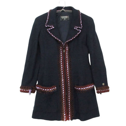 Chanel Vintage Star Coat Tweed Zip Jacket Trimmed Navy