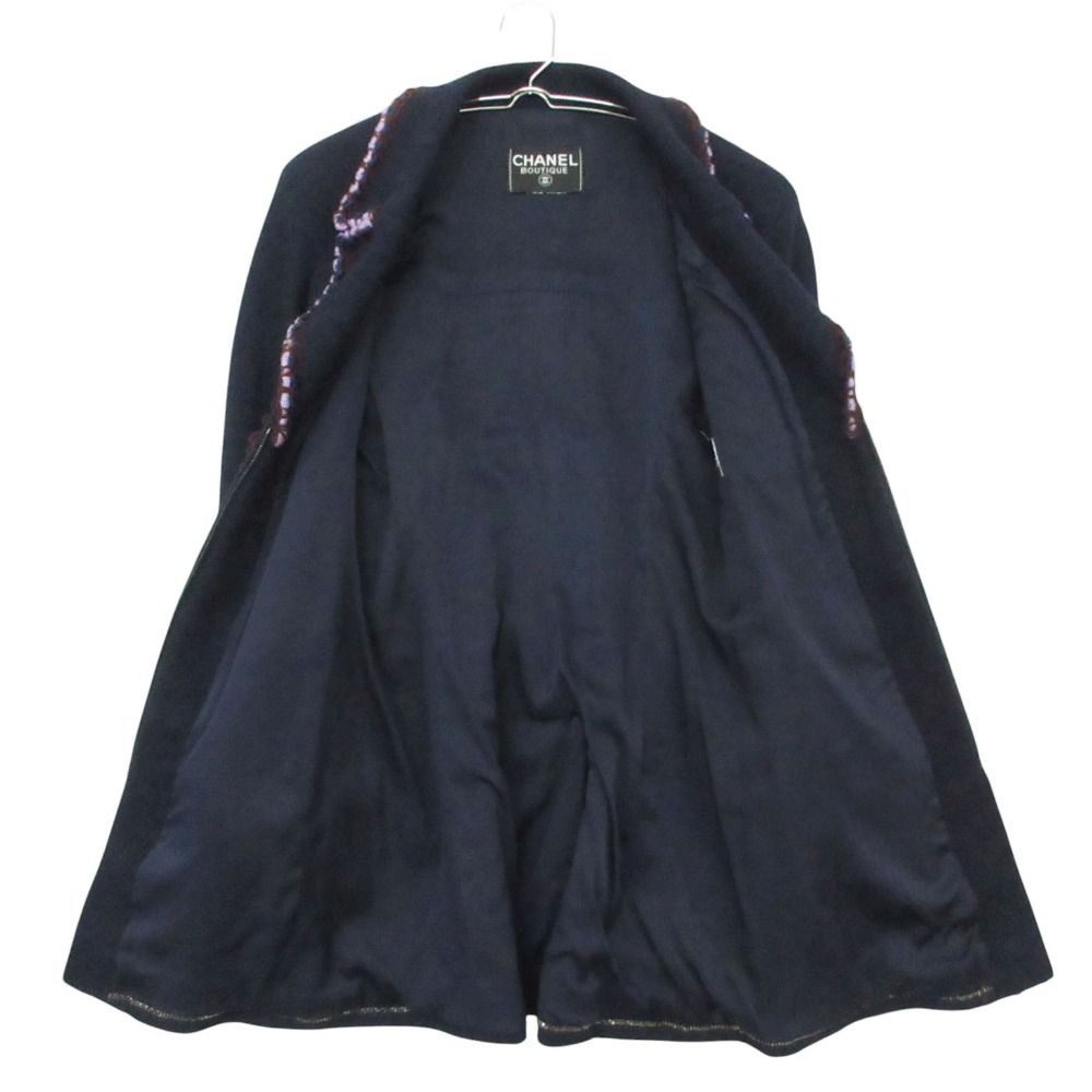 Chanel Vintage Star Coat Tweed Zip Jacket Trimmed Navy — view 3