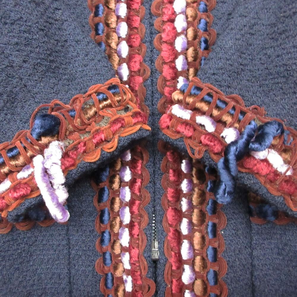 Chanel Vintage Star Coat Tweed Zip Jacket Trimmed Navy — view 8