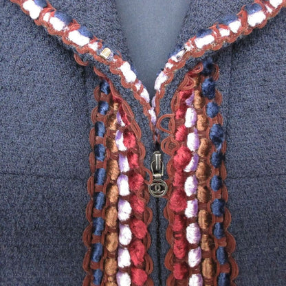 Chanel Vintage Star Coat Tweed Zip Jacket Trimmed Navy — view 6