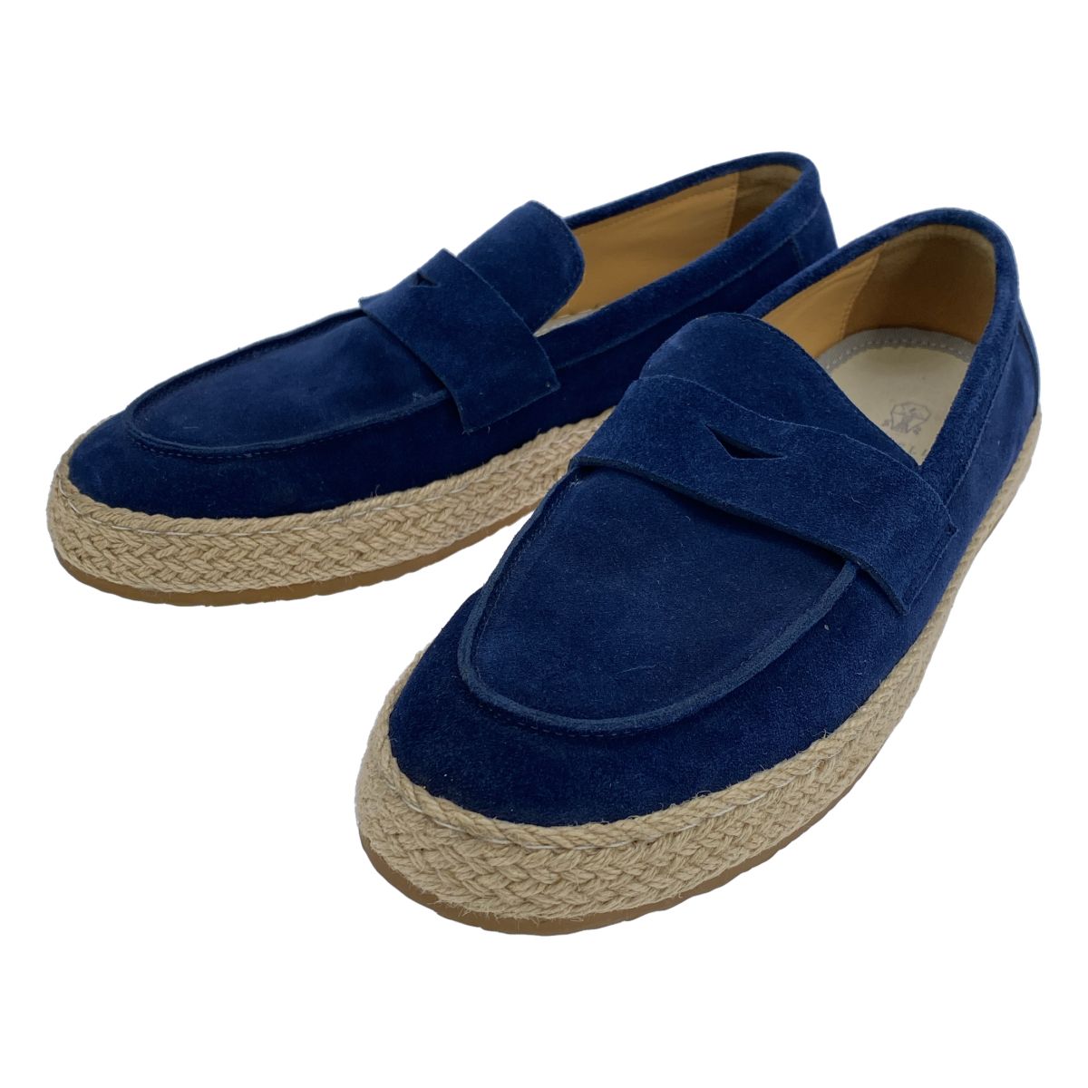 Brunello Cucinelli Espadrilles Suede Leather Slip on Loafers Navy