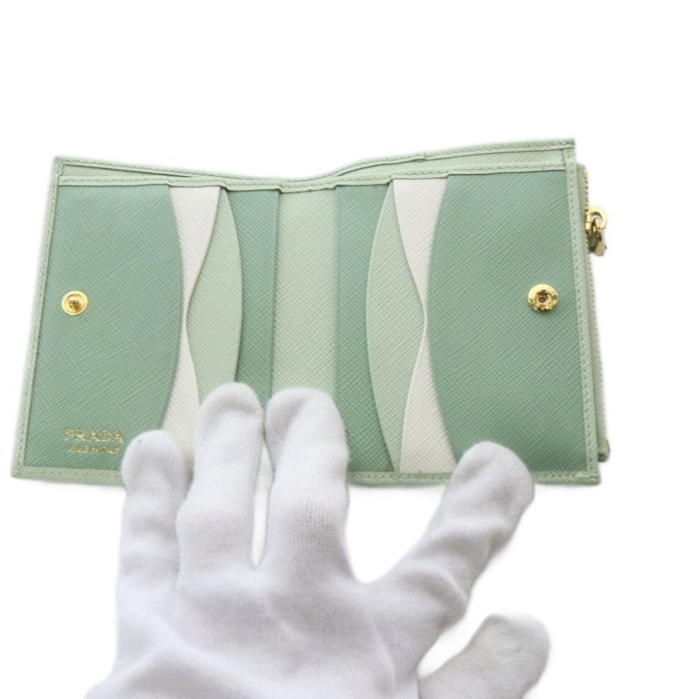 Prada Saffiano Triangolo Wallet Bifold Leather Mint Green — view 5