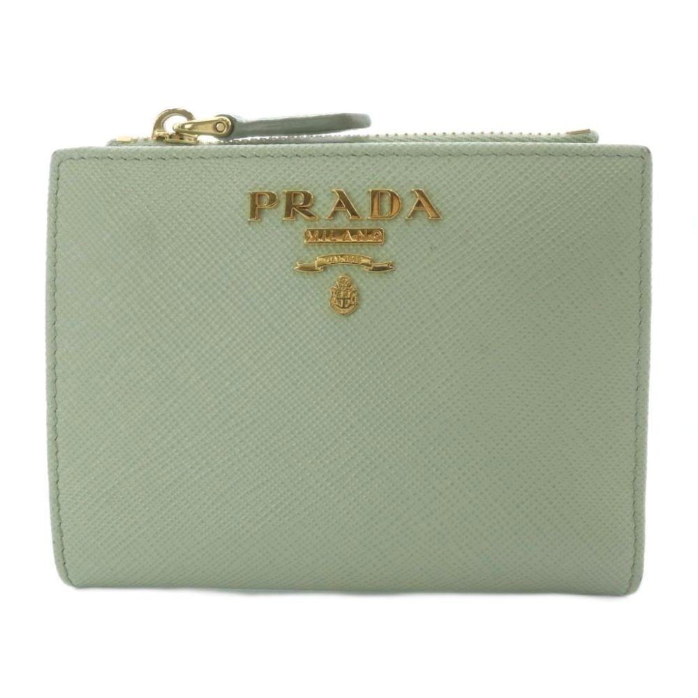 Prada Saffiano Triangolo Wallet Bifold Leather Mint Green