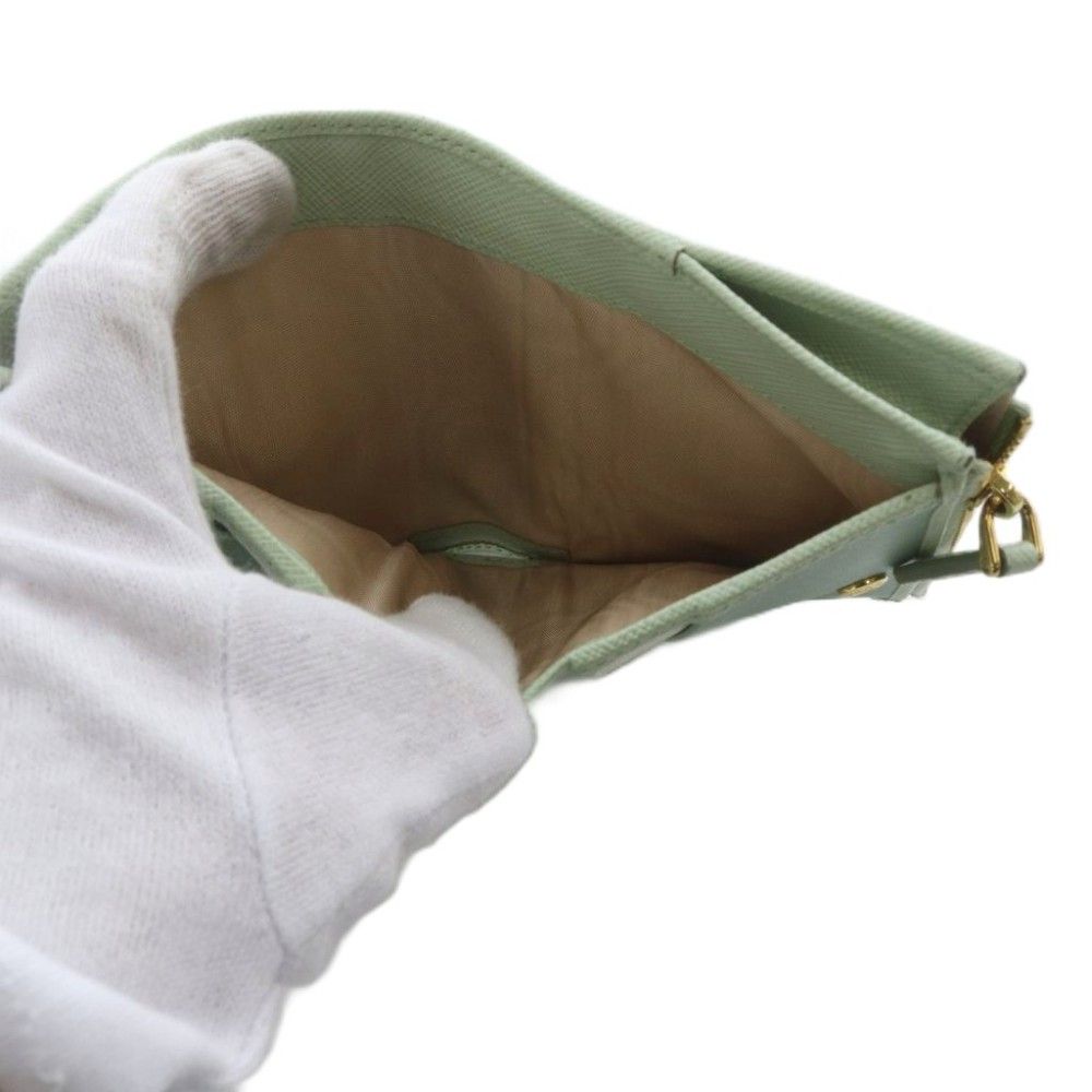 Prada Saffiano Triangolo Wallet Bifold Leather Mint Green — view 7