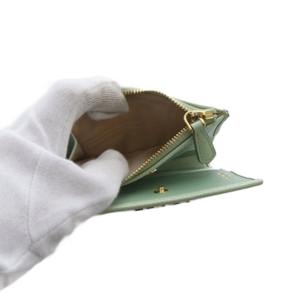 Prada Saffiano Triangolo Wallet Bifold Leather Mint Green — view 8