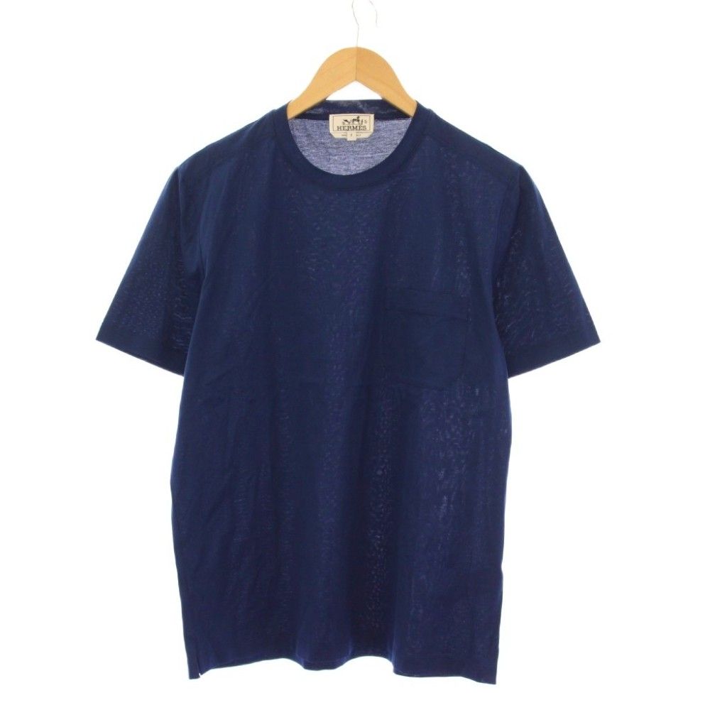 Hermes Pocket T-Shirt Crew Neck Short Sleeve S Navy
