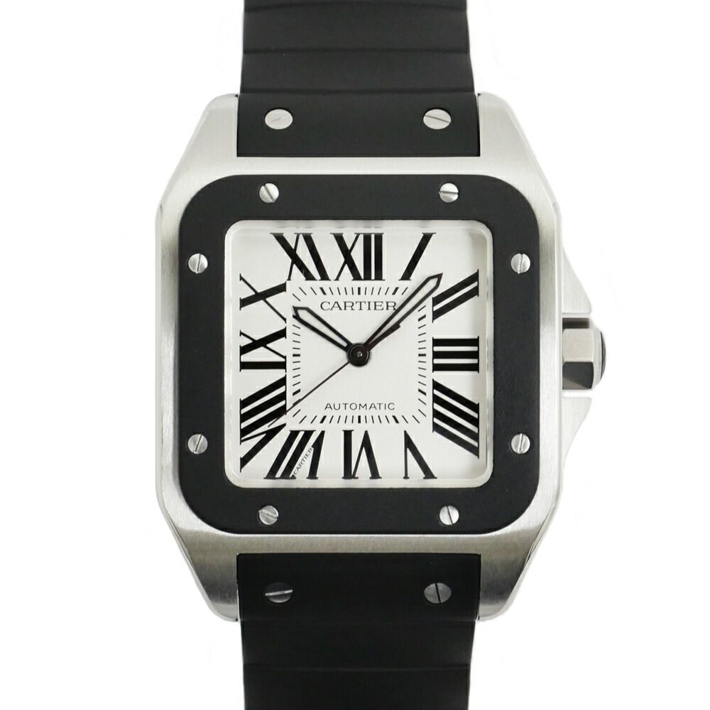 Cartier Santos 100 LM Silver Dial SS Rubber Automatic Winding Watch Overhauled