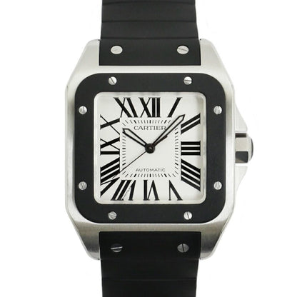 Cartier Santos 100 LM Silver Dial SS Rubber Automatic Winding Watch Overhauled