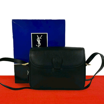 Saint Laurent Vintage YSL Logo Leather Shoulder Bag Pochette Black