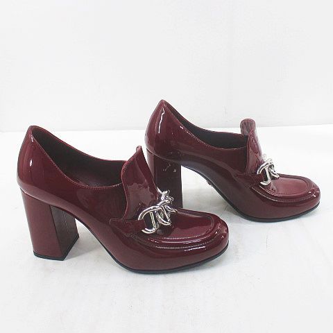 Prada Heels Loafers Silver Chain 35 Bordeaux Enamel — view 4