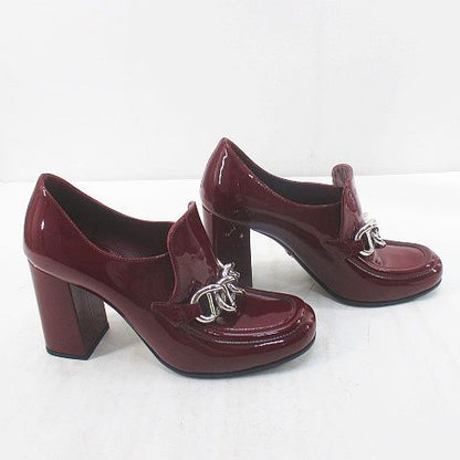 Prada Heels Loafers Silver Chain 35 Bordeaux Enamel — view 4