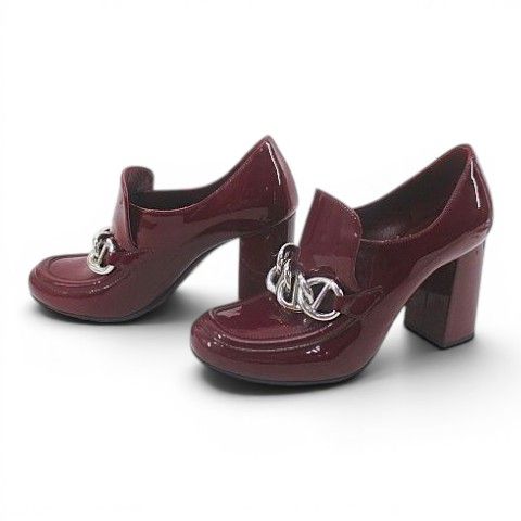 Prada Heels Loafers Silver Chain 35 Bordeaux Enamel — view 2