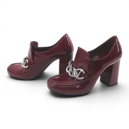 Prada Heels Loafers Silver Chain 35 Bordeaux Enamel — view 2