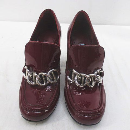 Prada Heels Loafers Silver Chain 35 Bordeaux Enamel — view 5