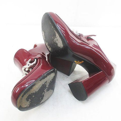 Prada Heels Loafers Silver Chain 35 Bordeaux Enamel — view 7