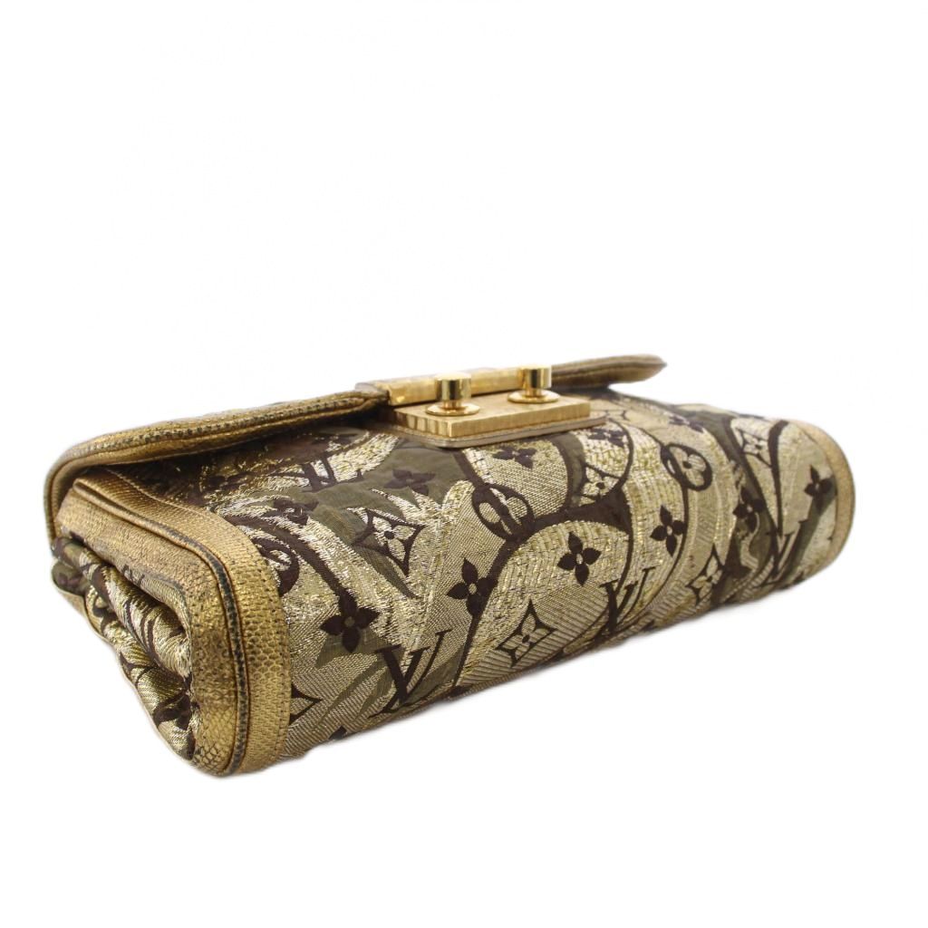 Louis Vuitton Monogram Brocade Tali Clutch Party Gold Color KH — view 4