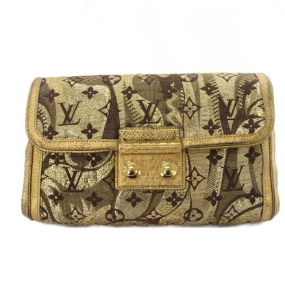 Louis Vuitton Monogram Brocade Tali Clutch Party Gold Color KH