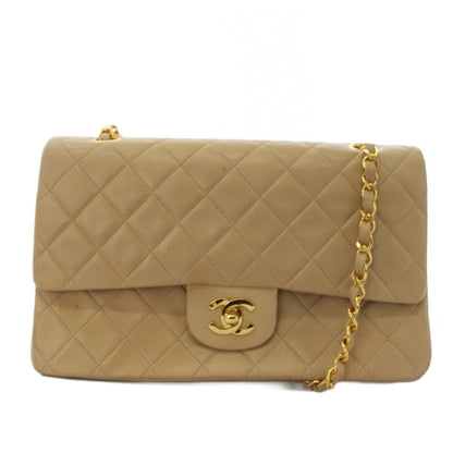 Chanel Quilted 25 Chain Flap Shoulder Bag CC Logo Lambskin Beige KH