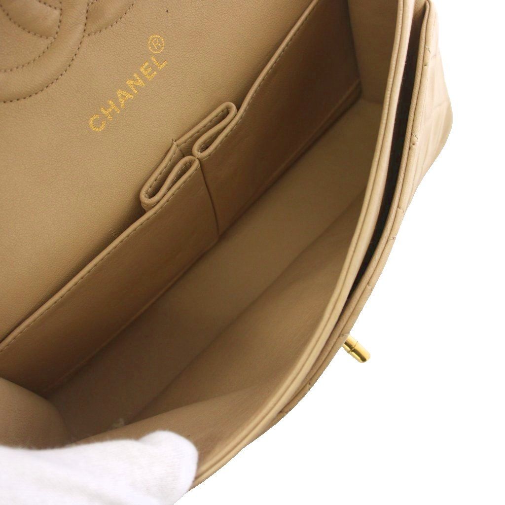 Chanel Quilted 25 Chain Flap Shoulder Bag CC Logo Lambskin Beige KH — view 6
