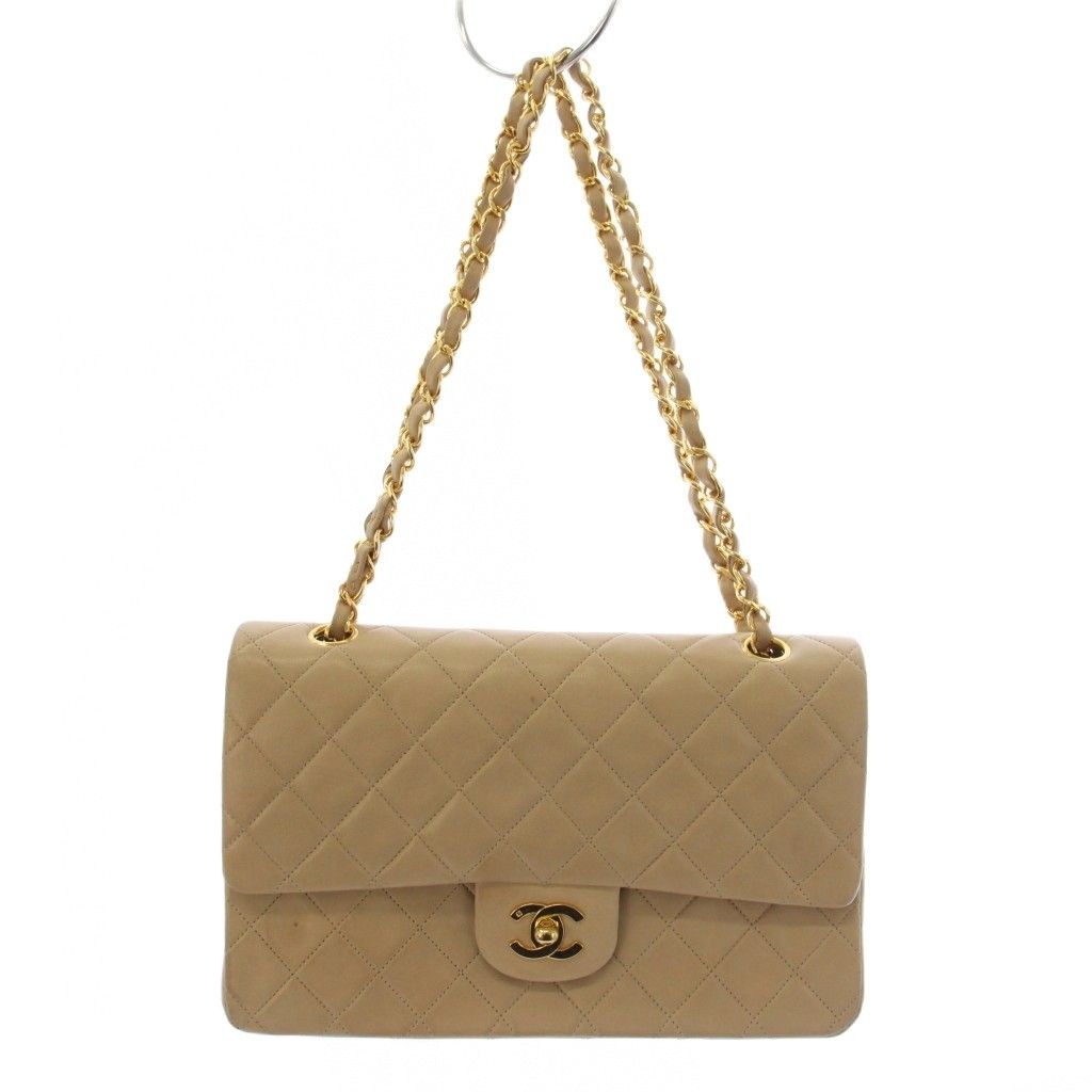 Chanel Quilted 25 Chain Flap Shoulder Bag CC Logo Lambskin Beige KH — view 4
