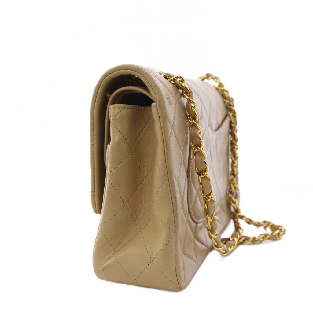Chanel Quilted 25 Chain Flap Shoulder Bag CC Logo Lambskin Beige KH — view 2