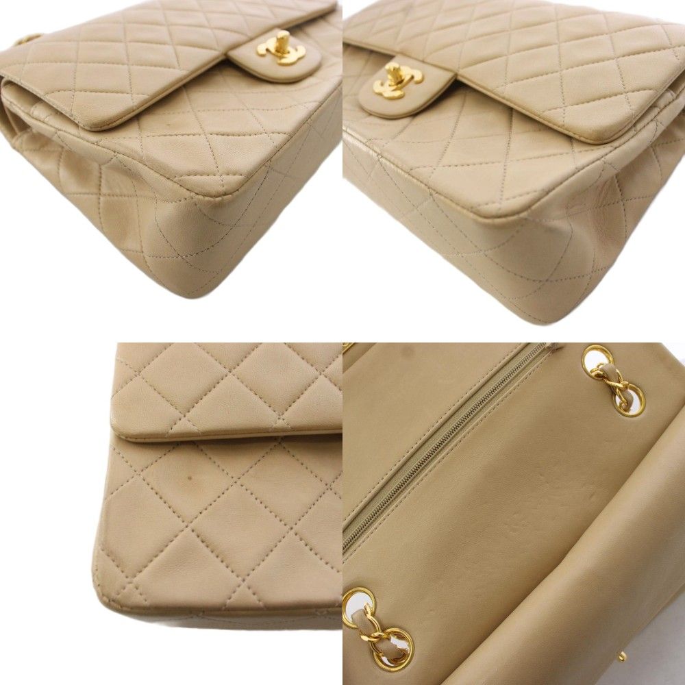 Chanel Quilted 25 Chain Flap Shoulder Bag CC Logo Lambskin Beige KH — view 8