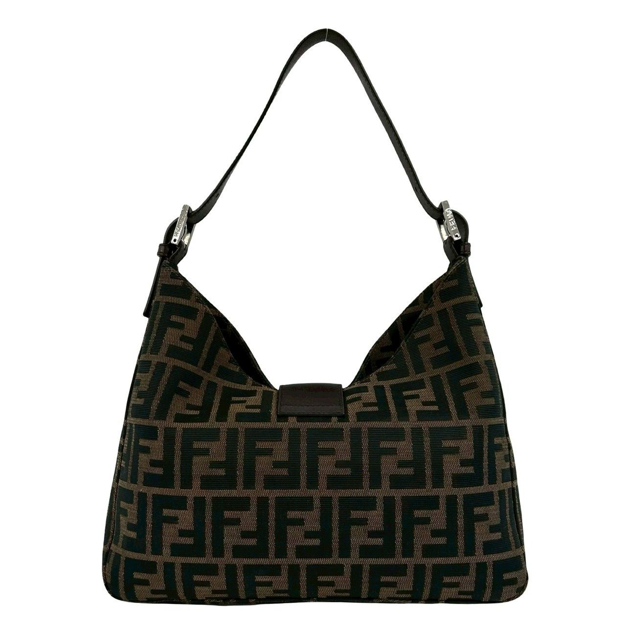 Fendi Vintage Zucca FF Pattern Logo Canvas Leather Shoulder Bag Brown — view 3