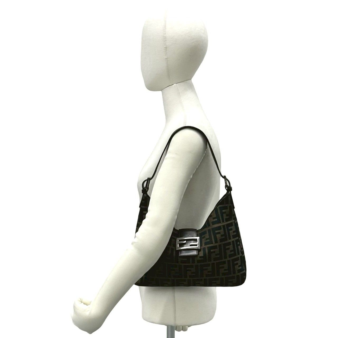 Fendi Vintage Zucca FF Pattern Logo Canvas Leather Shoulder Bag Brown — view 2